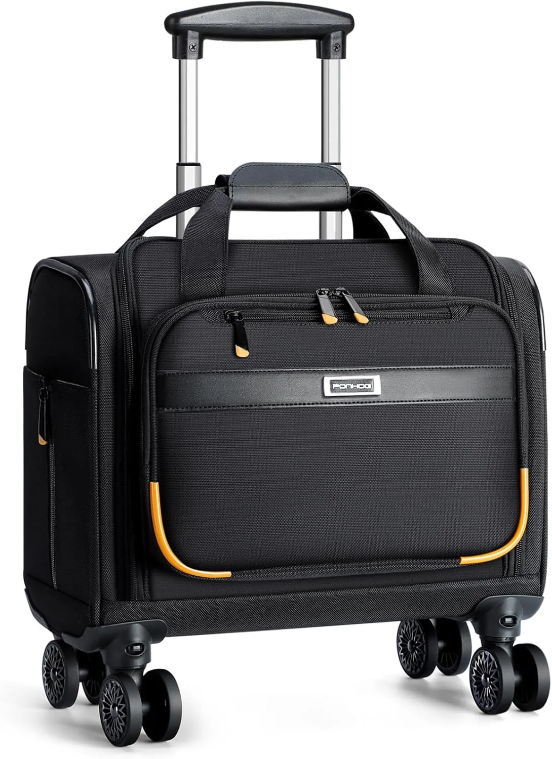 Rolling Laptop Bag, Rolling Briefcase with 4 Spinner Wheels, 14 Inch 1680D Nylon Water Resistant Computer Bag for Men and Women Work Travel, Black
