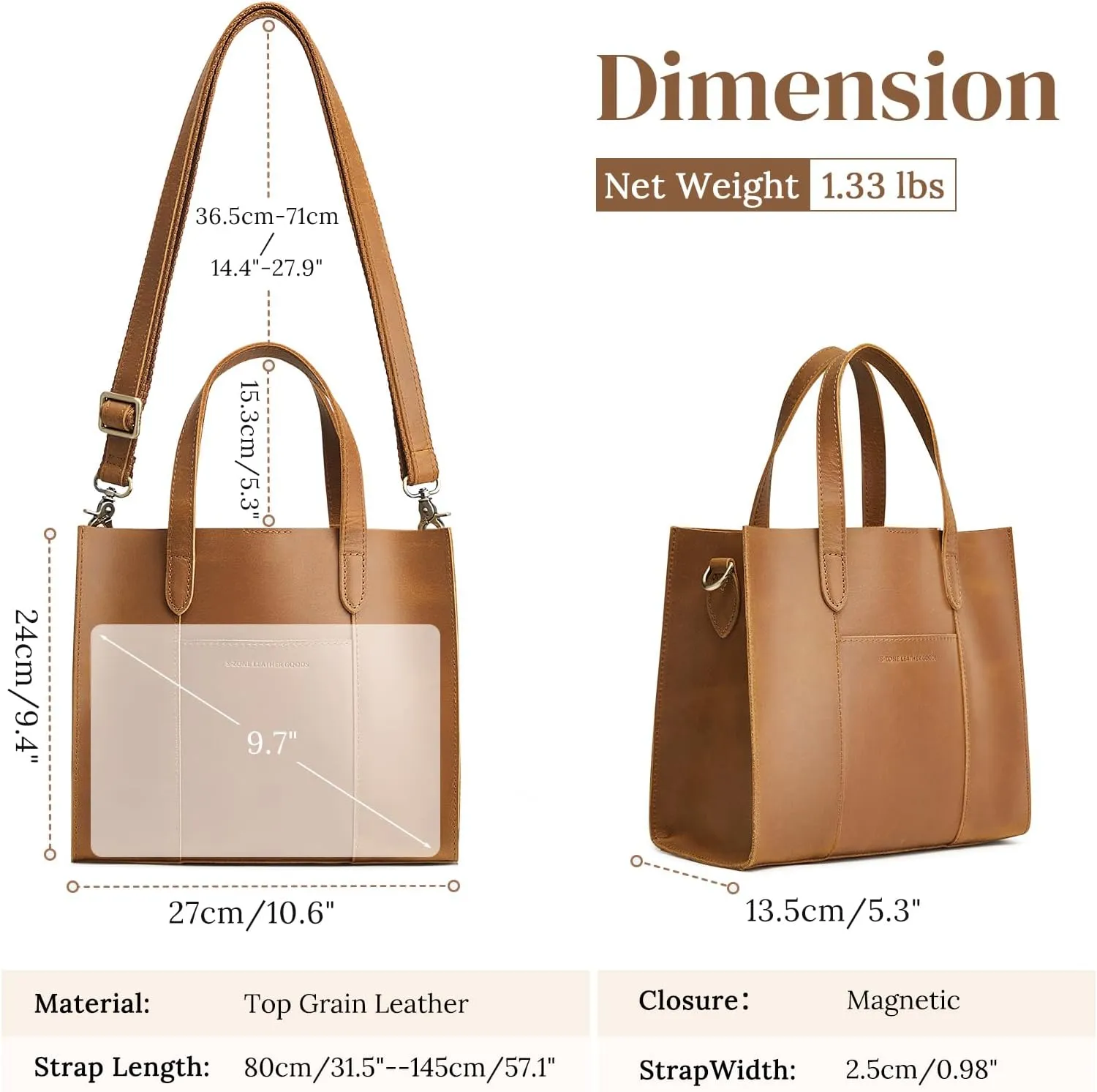 S-ZONE Leather Crossbody Tote Bags for Women Satchel Bag Top Handle Handbag Shoulder Purses Medium