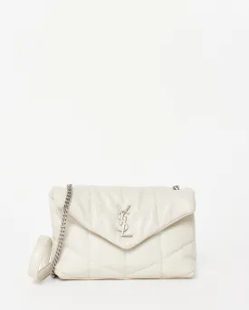 Saint Laurent Ivory White Leather Toy Puffer Crossbody Bag