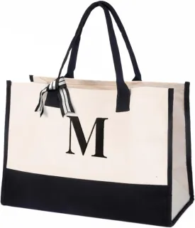 Salt Earth 100% Cotton Personalized Everyday Canvas Initial Tote Bag for Women, Monogrammed Large Utility Bag for Beach