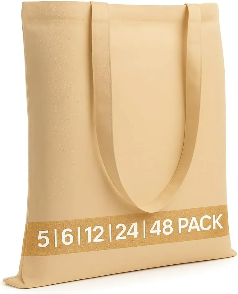 Salt Earth Pack of 5 | 6 | 12 | 24 | 48  100% Cotton Reusable Tote Bags  Bulk Grocery, Shopping, DIY, Beach & Gift Use