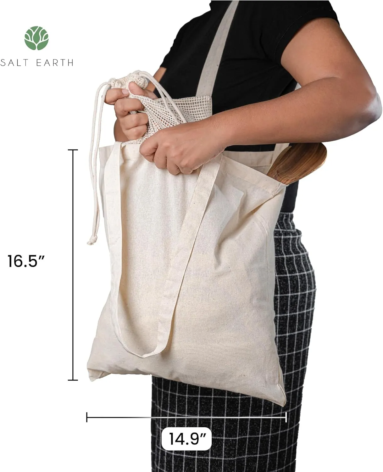 Salt Earth Pack of 5 | 6 | 12 | 24 | 48  100% Cotton Reusable Tote Bags  Bulk Grocery, Shopping, DIY, Beach & Gift Use