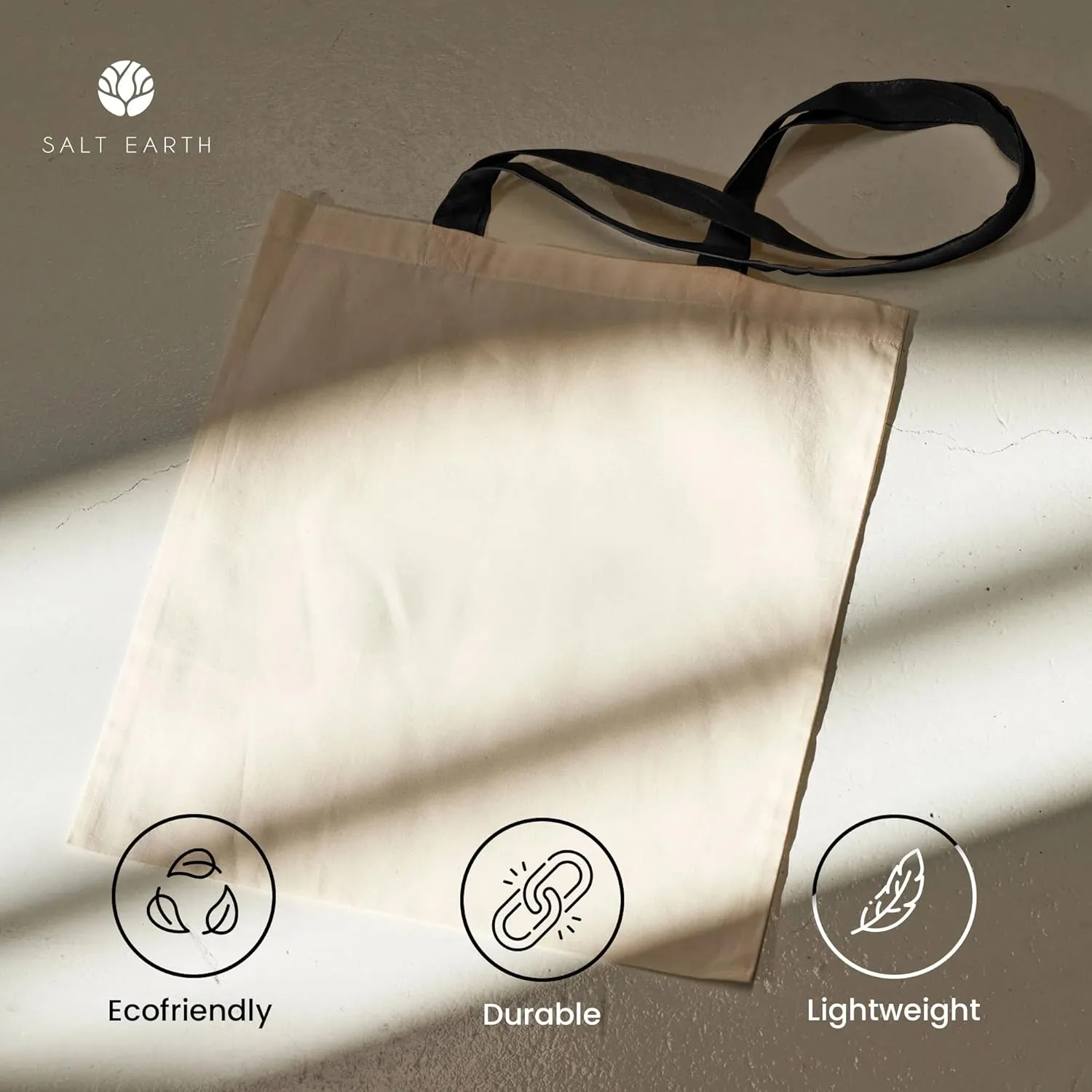 Salt Earth Pack of 5 | 6 | 12 | 24 | 48  100% Cotton Reusable Tote Bags  Bulk Grocery, Shopping, DIY, Beach & Gift Use