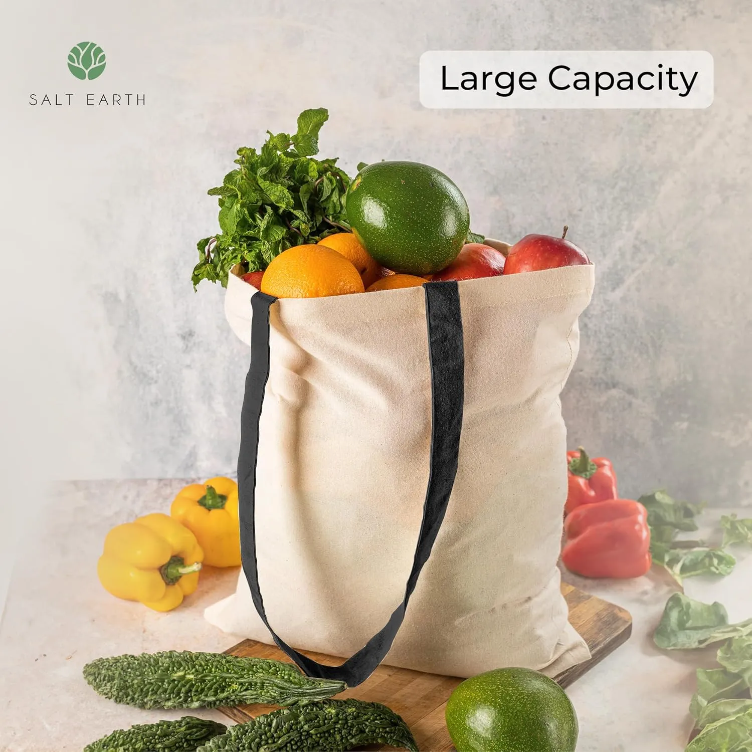 Salt Earth Pack of 5 | 6 | 12 | 24 | 48  100% Cotton Reusable Tote Bags  Bulk Grocery, Shopping, DIY, Beach & Gift Use