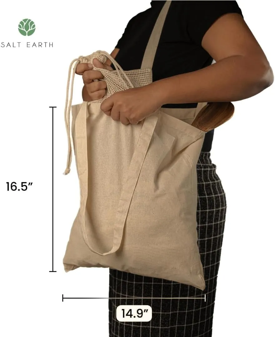 Salt Earth Pack of 5 | 6 | 12 | 24 | 48  100% Cotton Reusable Tote Bags  Bulk Grocery, Shopping, DIY, Beach & Gift Use