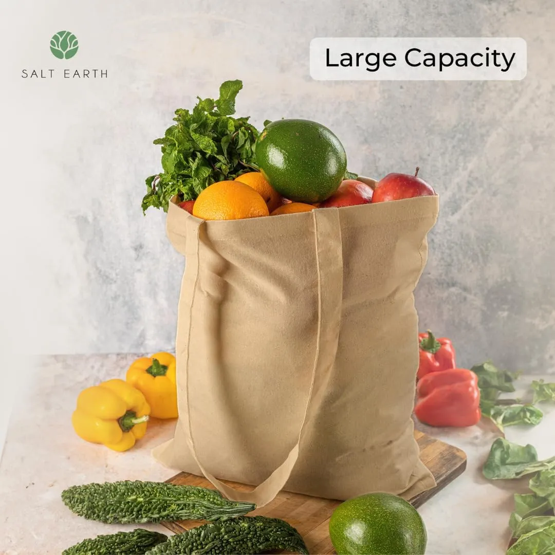 Salt Earth Pack of 5 | 6 | 12 | 24 | 48  100% Cotton Reusable Tote Bags  Bulk Grocery, Shopping, DIY, Beach & Gift Use