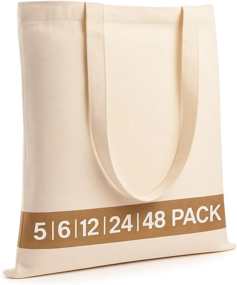 Salt Earth Pack of 5 | 6 | 12 | 24 | 48  100% Cotton Reusable Tote Bags  Bulk Grocery, Shopping, DIY, Beach & Gift Use