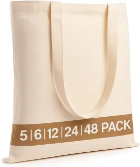 Salt Earth Pack of 5 | 6 | 12 | 24 | 48  100% Cotton Reusable Tote Bags  Bulk Grocery, Shopping, DIY, Beach & Gift Use