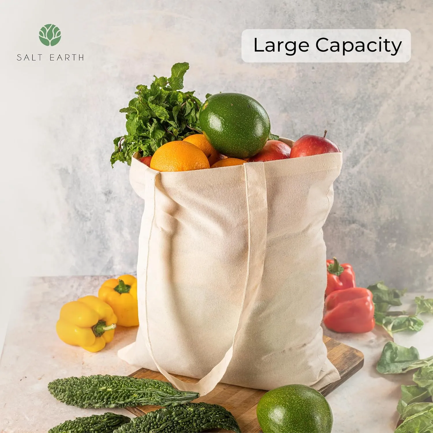 Salt Earth Pack of 5 | 6 | 12 | 24 | 48  100% Cotton Reusable Tote Bags  Bulk Grocery, Shopping, DIY, Beach & Gift Use