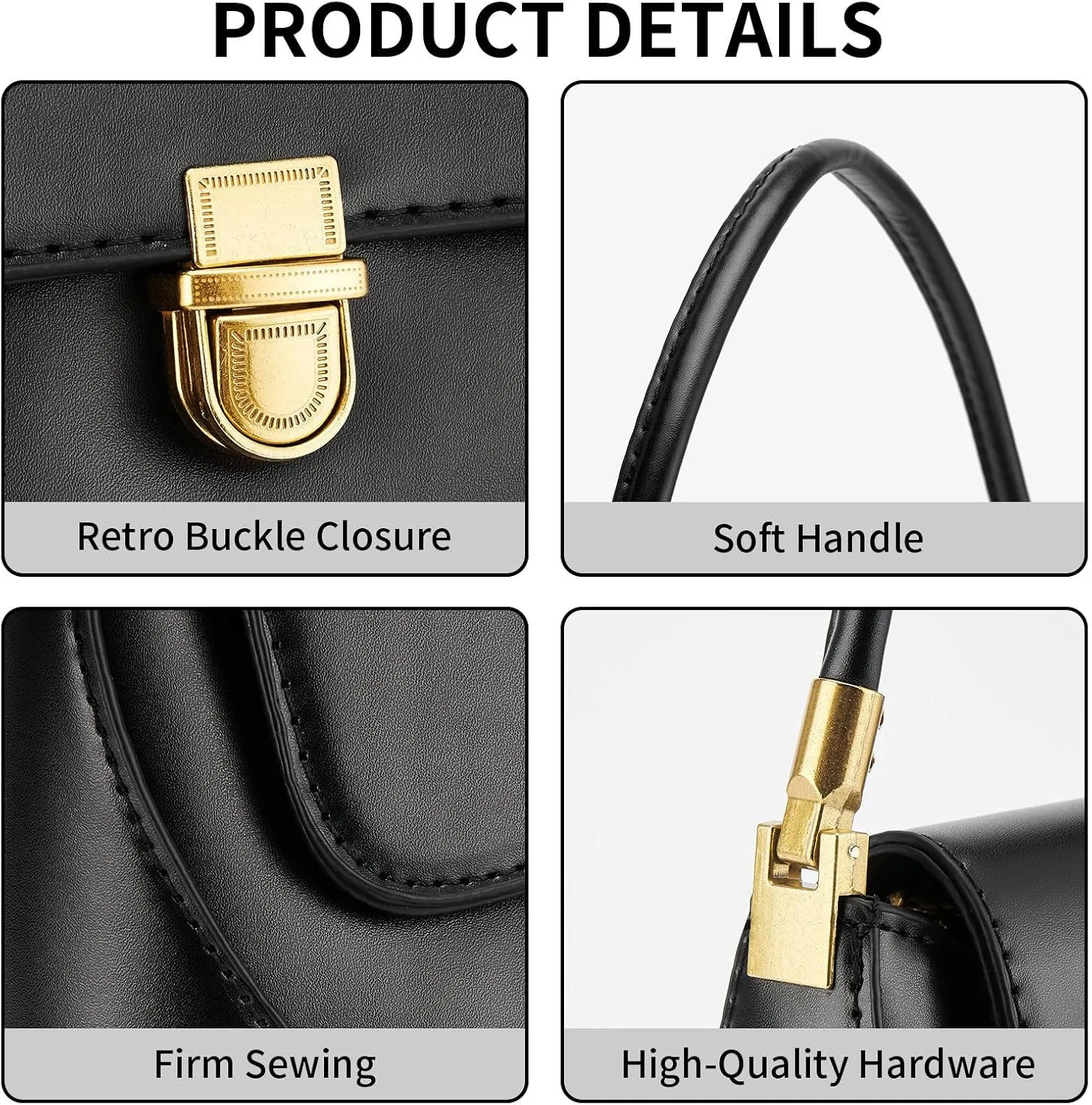Shoulder Bag for Women Vintage Purse Fashion Classic Vegan Leather Clutch Tote Retro Handbag with Buckle Closure