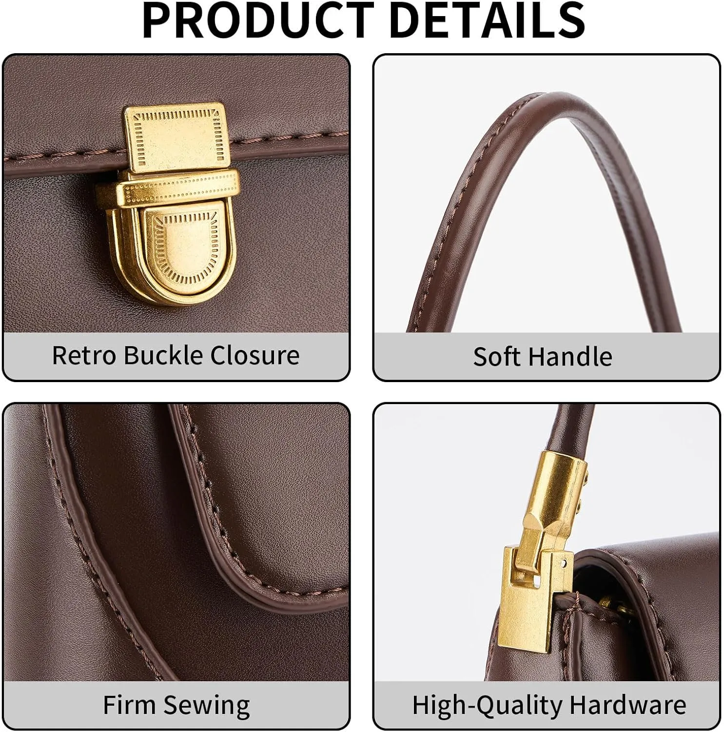 Shoulder Bag for Women Vintage Purse Fashion Classic Vegan Leather Clutch Tote Retro Handbag with Buckle Closure