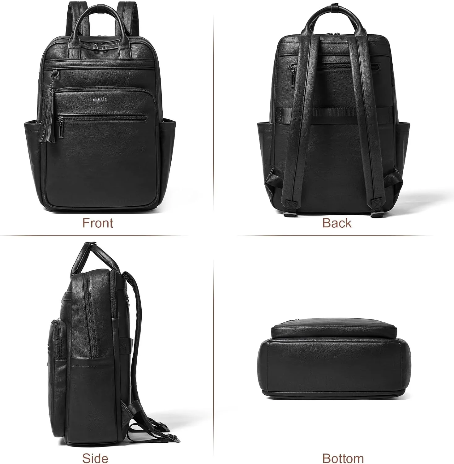 Shrrie Laptop Backpack for Women 15.6 inch Travel Leather Backpack Purse Work Computer Backpacks for Business College Black