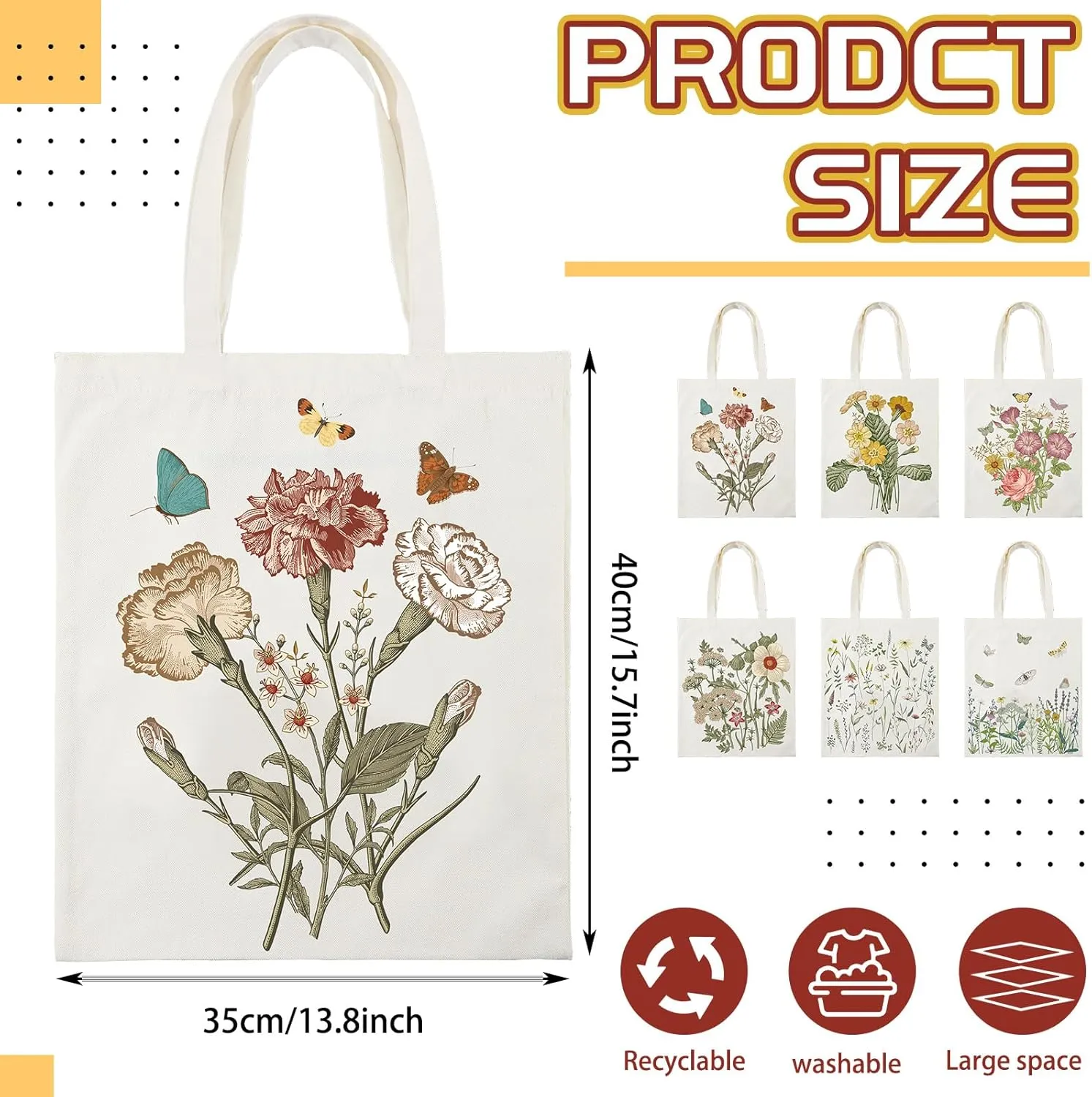 Silkfly 6 Pcs Book Club Gifts Cute Aesthetic Canvas Book Totes Bags Bulk Bookish Lovers Librarian Readers Gifts for Women(Butterfly, Flower)