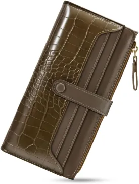 Slim Wallet Women with RFID Blocking Bifold Leather Wallet Credit Card Holder Clutch Wallet with Zipper Coin Pocket ID Window (Minimalist, Brown)
