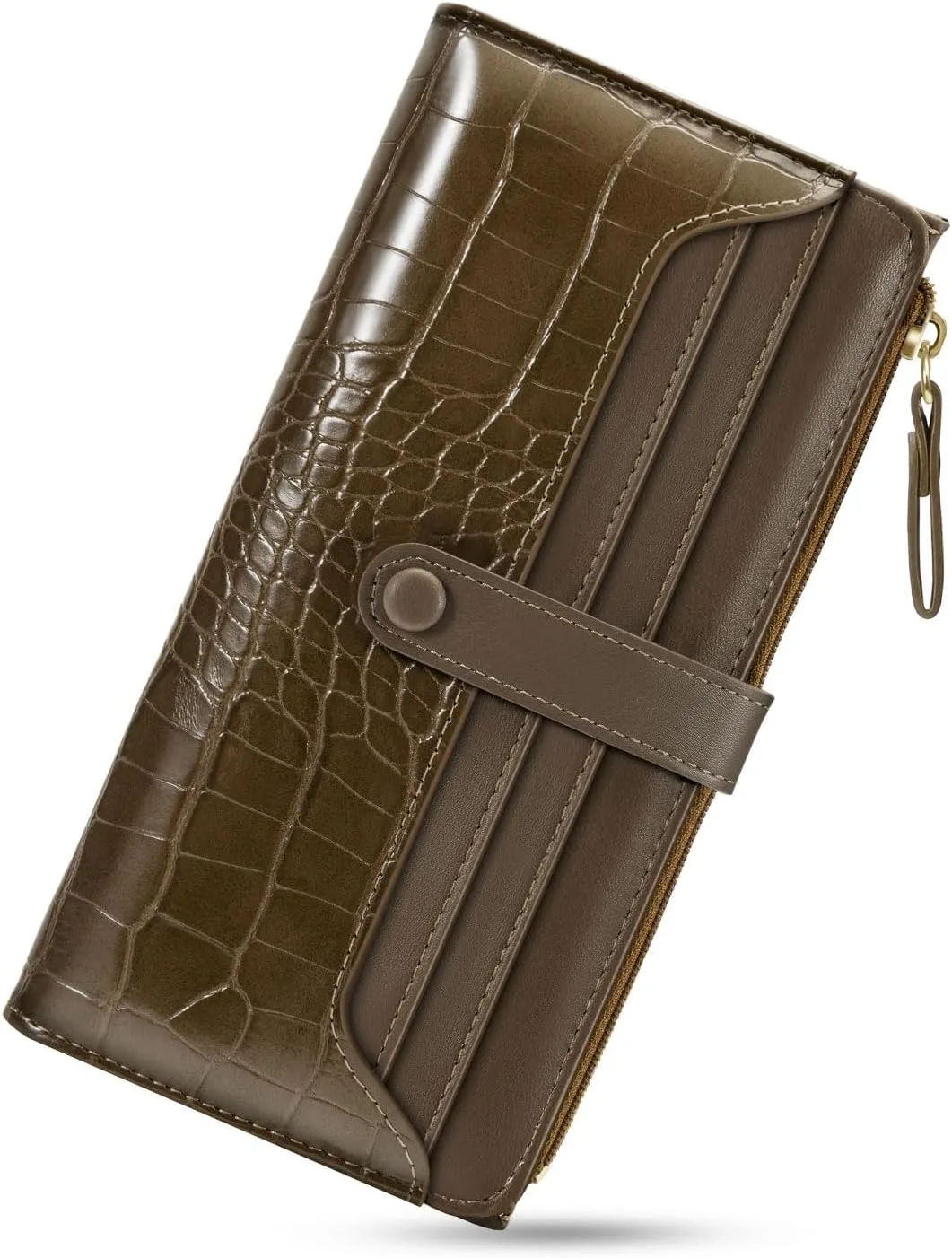 Slim Wallet Women with RFID Blocking Bifold Leather Wallet Credit Card Holder Clutch Wallet with Zipper Coin Pocket ID Window (Minimalist, Brown)