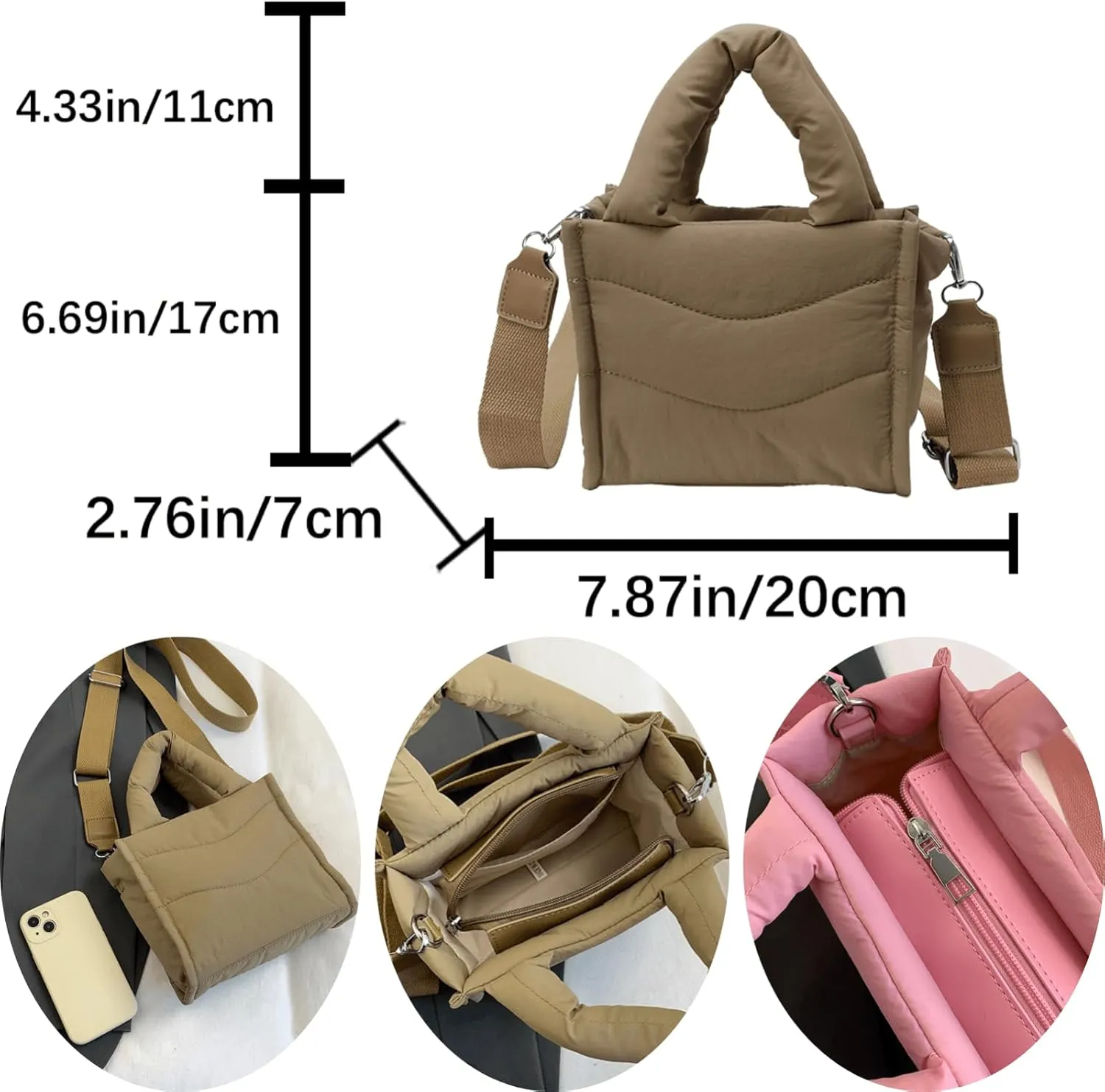 Small Puffer Tote Bag for Women Handbag, Quilted Nylon Shoulder Crossbody Puffy Padded Purse