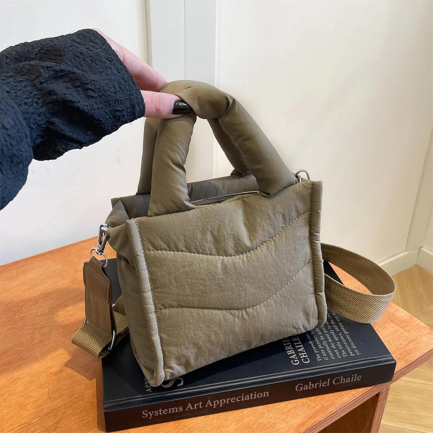 Small Puffer Tote Bag for Women Handbag, Quilted Nylon Shoulder Crossbody Puffy Padded Purse