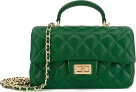 Small Quilted Crossbody Bags for Women, Genuine Leather Shoulder Bag w/Gold Chain Strap, Soft Mini Top Handle Flap Purse