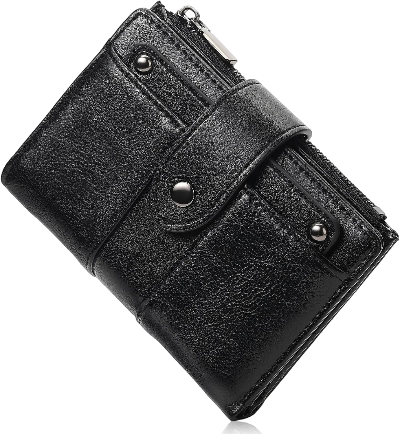 Small Womens Wallet Compact Leather RFID Blocking Zipper Coin Pocket Card Holder Bifold Ladies Purse with ID Window