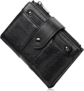 Small Womens Wallet Compact Leather RFID Blocking Zipper Coin Pocket Card Holder Bifold Ladies Purse with ID Window