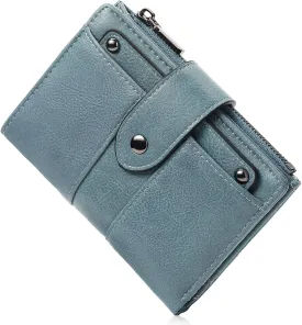 Small Womens Wallet Compact Leather RFID Blocking Zipper Coin Pocket Card Holder Bifold Ladies Purse with ID Window