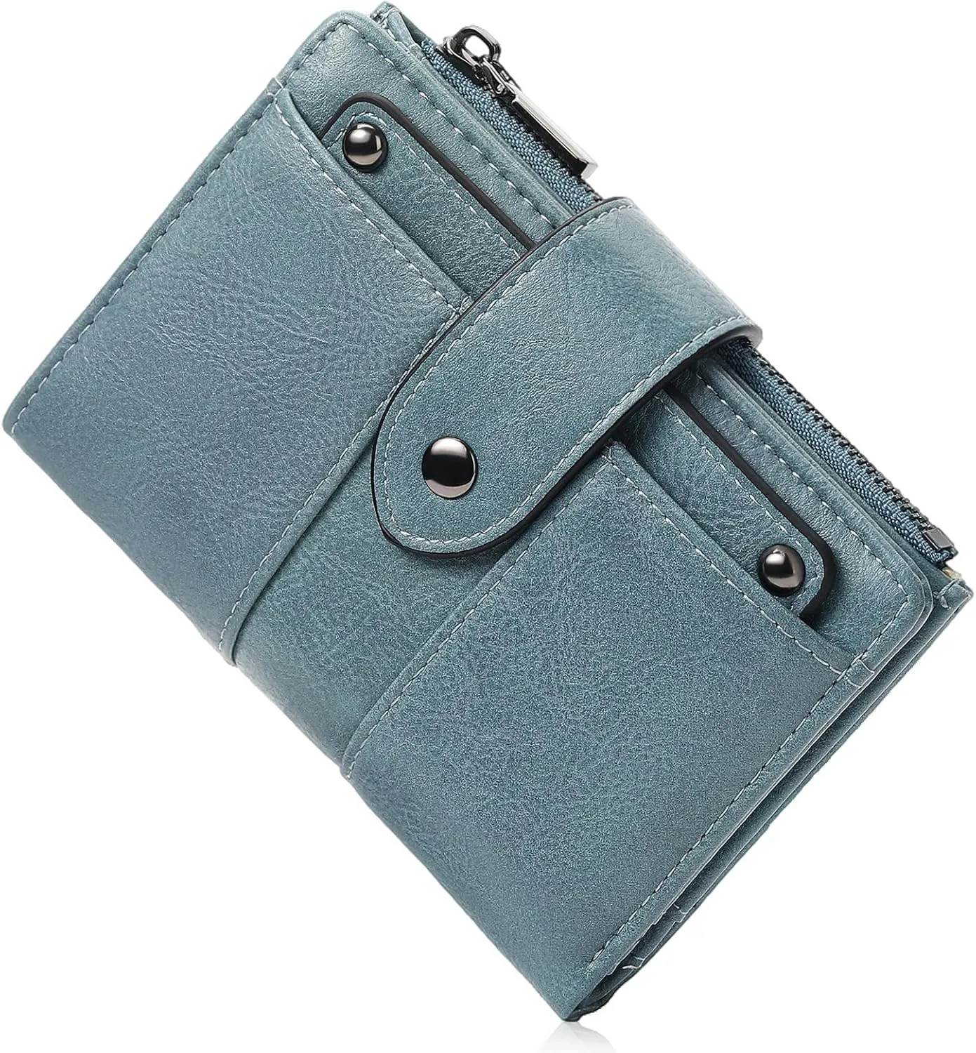 Small Womens Wallet Compact Leather RFID Blocking Zipper Coin Pocket Card Holder Bifold Ladies Purse with ID Window