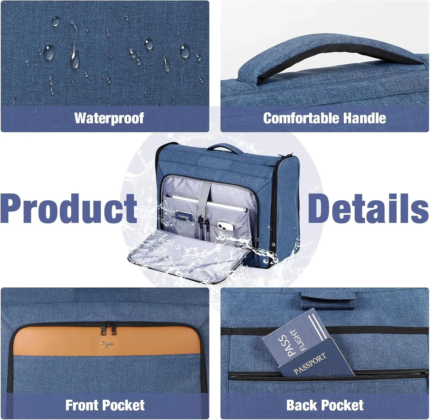 Softside Rolling Garment Bags, Large Rolling Duffle Garment Bag with Wheels, 3 in 1 Carry On Garment Suit Luggage Bag for Women MenBusiness Travel Weekender, Blue