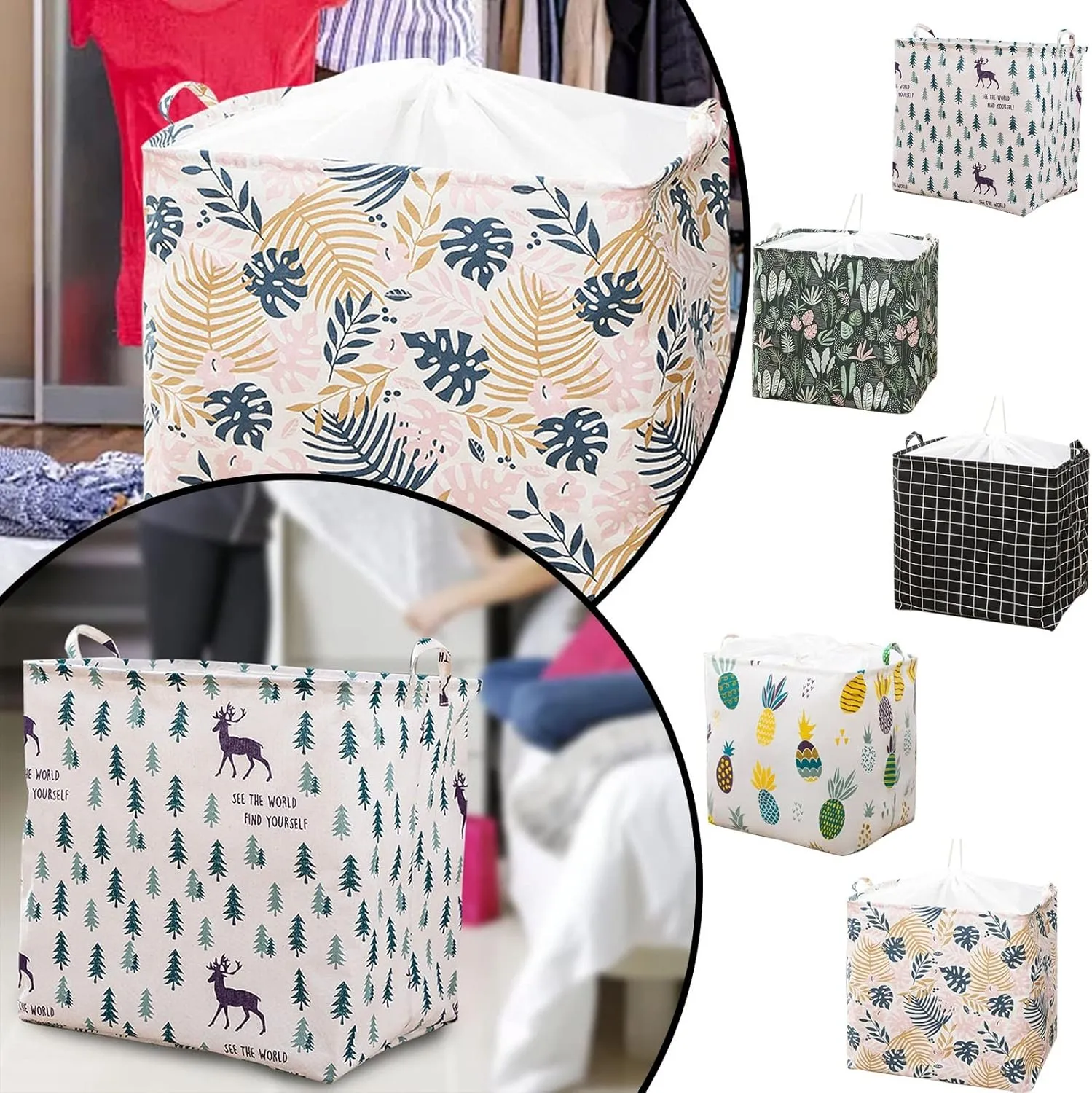 Storage Bags Clothes Storage Bins Foldable Blanket Storage Containers Box with Handle Large Capacity Organizer Boxes for Comforter Pillows Quilt Duvet Bedding Living Room Bathroom