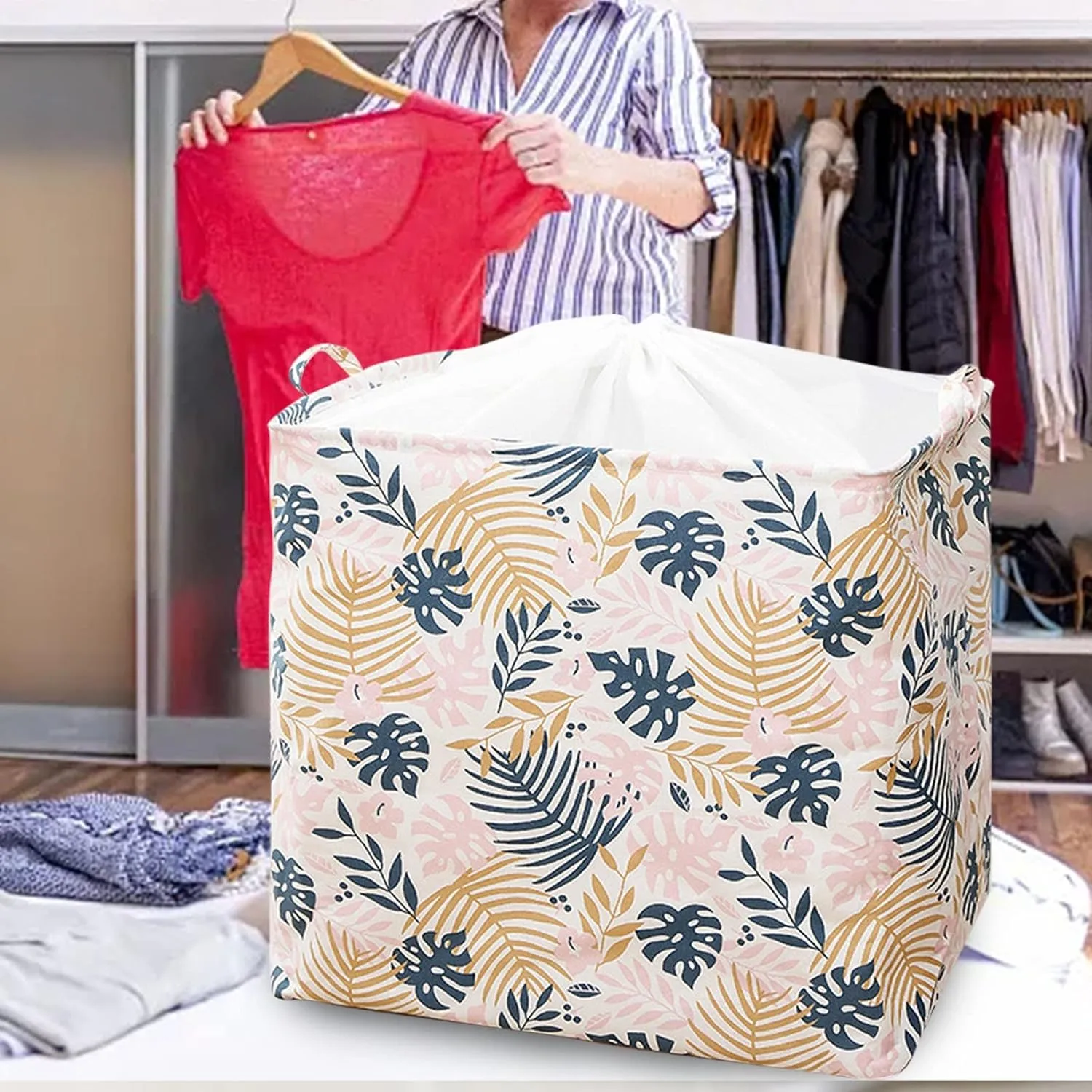 Storage Bags Clothes Storage Bins Foldable Blanket Storage Containers Box with Handle Large Capacity Organizer Boxes for Comforter Pillows Quilt Duvet Bedding Living Room Bathroom