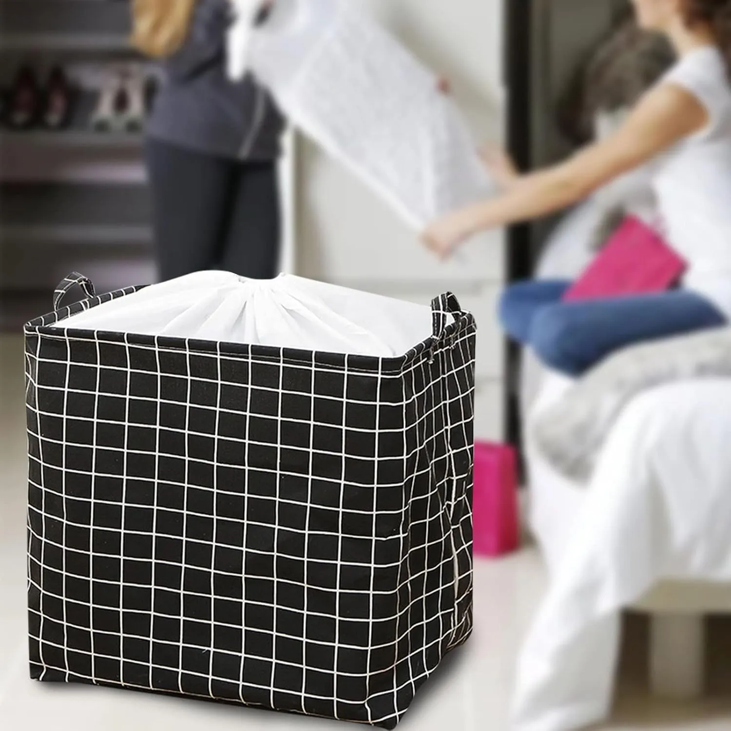 Storage Bags Clothes Storage Bins Foldable Blanket Storage Containers Box with Handle Large Capacity Organizer Boxes for Comforter Pillows Quilt Duvet Bedding Living Room Bathroom