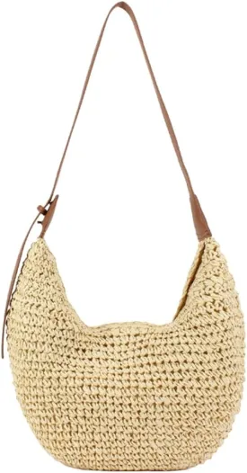 Straw Crescent Crossbody Bag for Women 2025 Summer Beach Woven Shoulder Purse Slouchy Boho Tote Bag Large Capacity