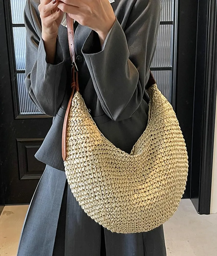 Straw Crescent Crossbody Bag for Women 2025 Summer Beach Woven Shoulder Purse Slouchy Boho Tote Bag Large Capacity