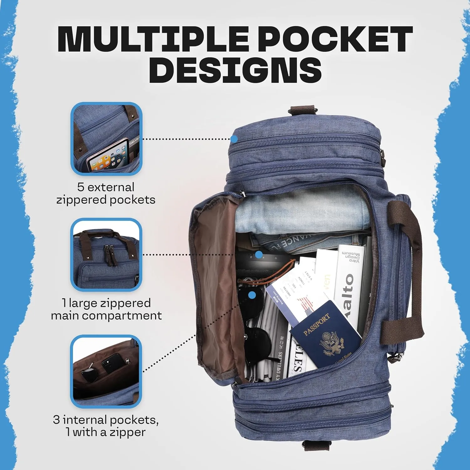 Stylish Duffle Bag for Travel  Expandable to 40L Lightweight and Waterproof Weekender Bag with Multiple Pockets and Adjustable Shoulder Strap for Men & Women  A Premium Carry On Duffle Bag