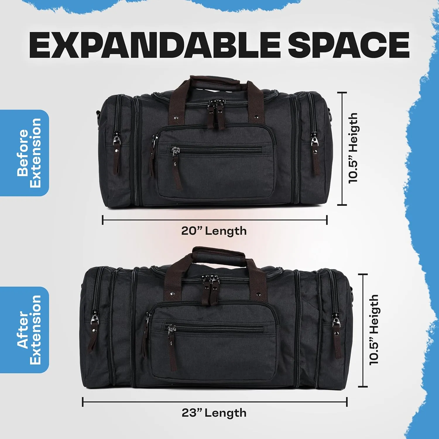 Stylish Duffle Bag for Travel  Expandable to 40L Lightweight and Waterproof Weekender Bag with Multiple Pockets and Adjustable Shoulder Strap for Men & Women  A Premium Carry On Duffle Bag