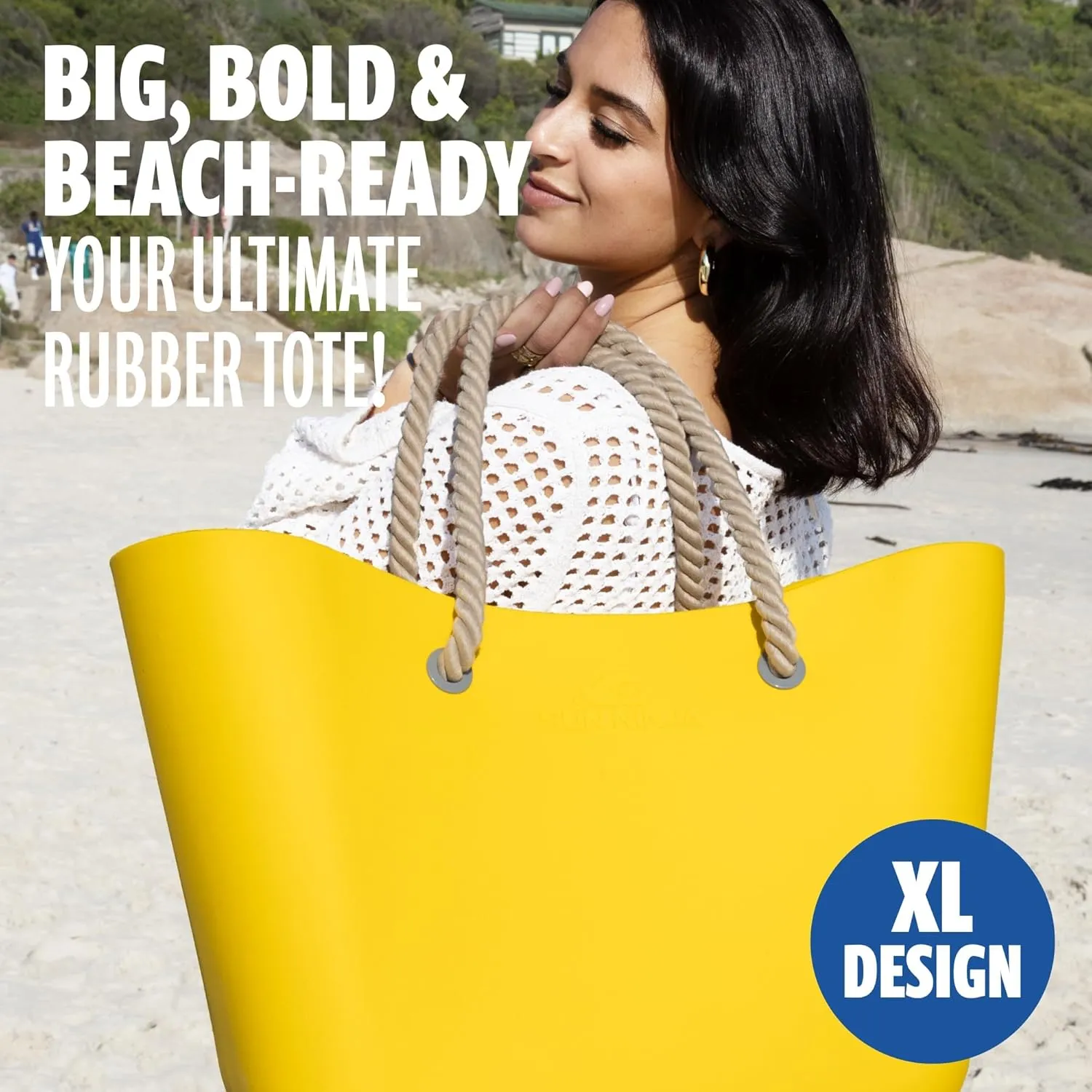 SUN NINJA Rubber Beach Bag - Extra Large Waterproof EVA Tote Bag with Comfortable Rope Handles for Beach, Boat, Pool, Outdoors & Travel - Washable, Sandproof & Anti-Skid Bottom Grip - Navy Blue, Tote