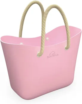 SUN NINJA Rubber Beach Bag - Extra Large Waterproof EVA Tote Bag with Comfortable Rope Handles for Beach, Boat, Pool, Outdoors & Travel - Washable, Sandproof & Anti-Skid Bottom Grip - Pink, Tote