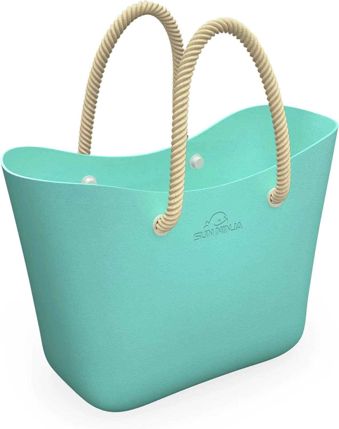 SUN NINJA Rubber Beach Bag - Extra Large Waterproof EVA Tote Bag with Comfortable Rope Handles for Beach, Boat, Pool, Outdoors & Travel - Washable, Sandproof & Anti-Skid Bottom Grip - Turquoise XL