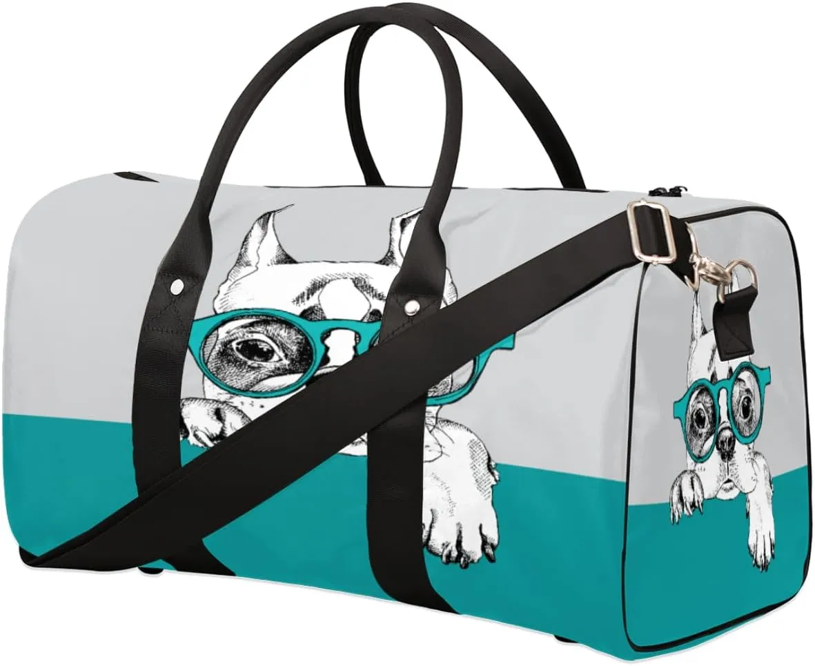 Sunglass Dog Travel Duffle Bag for Women Man, Lightweight Waterproof Foldable Overnight Bag,Boston Gym Bag Sports Bag, Carry on Shoulder Tote Bags for Dance Hospital Training Swim Yoga