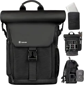 TARION Camera Backpack with Removable 16inch Laptop Sleeve Canvas Camera Bag Photography Backpack for DSLR SLR Mirrorless Cameras Video Camcorder Waterproof Raincover Black Rolltop DSLR Backpack