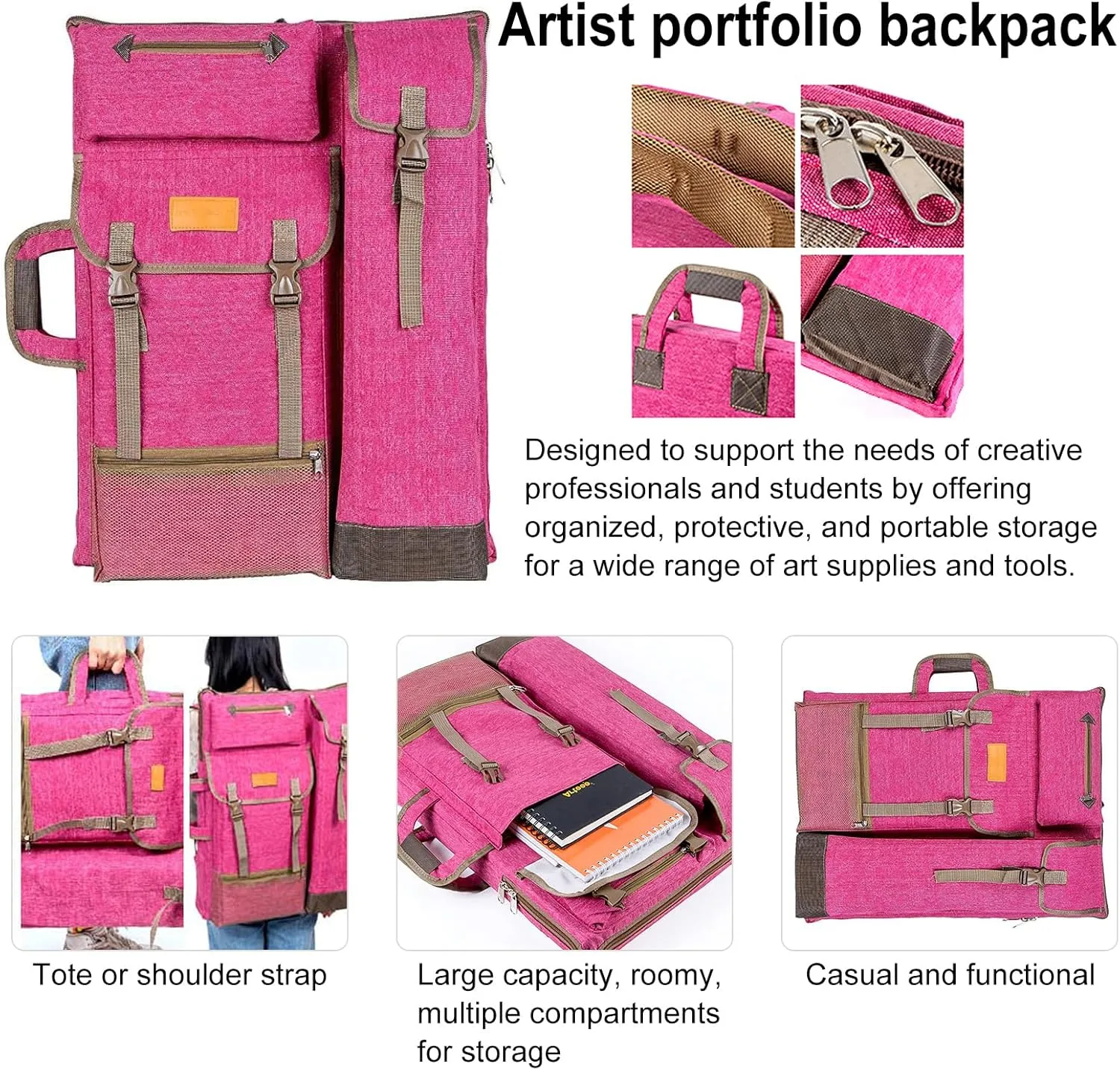 TRANSON Art Portfolio Case Artist Backpack Canvas Bag Large 26 x 19.5
