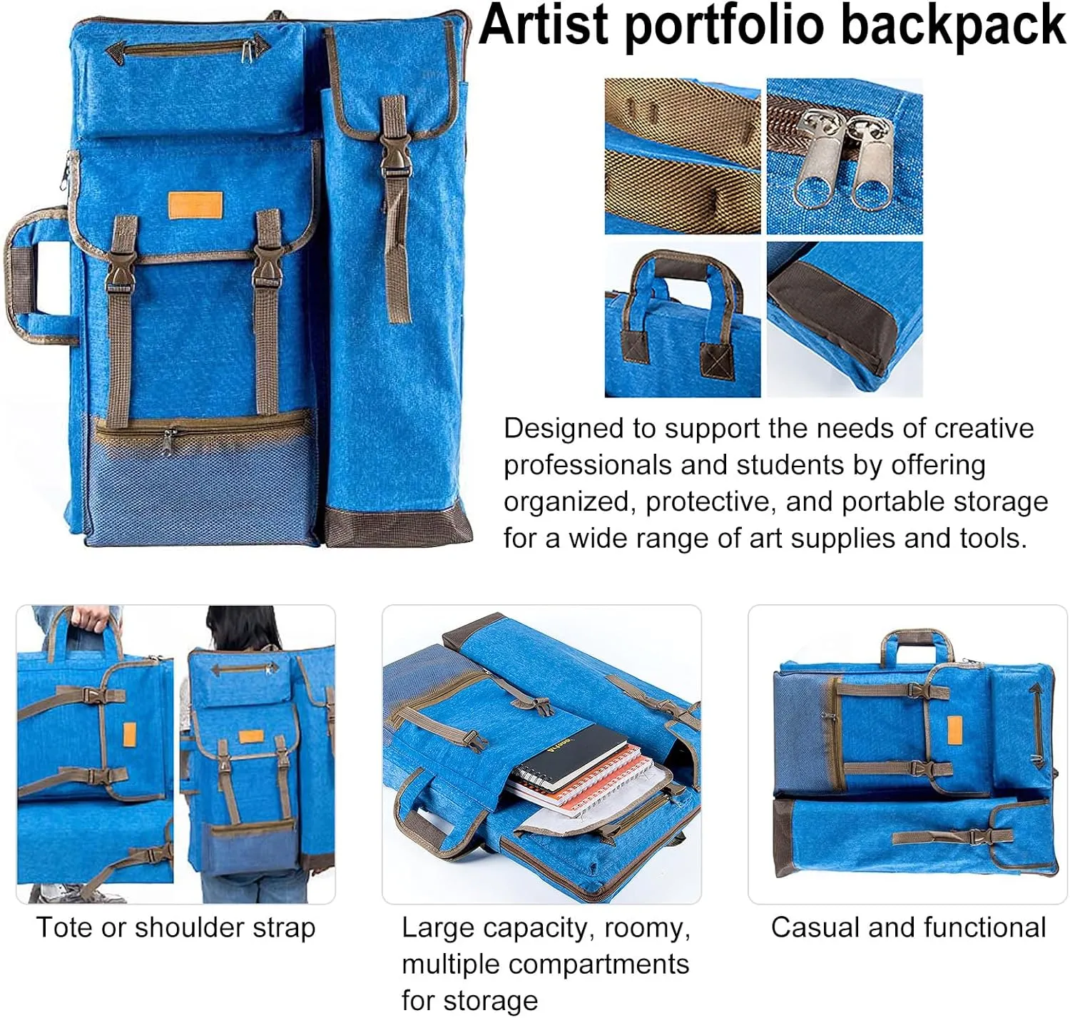 TRANSON Art Portfolio Case Artist Backpack Canvas Bag Large 26 x 19.5