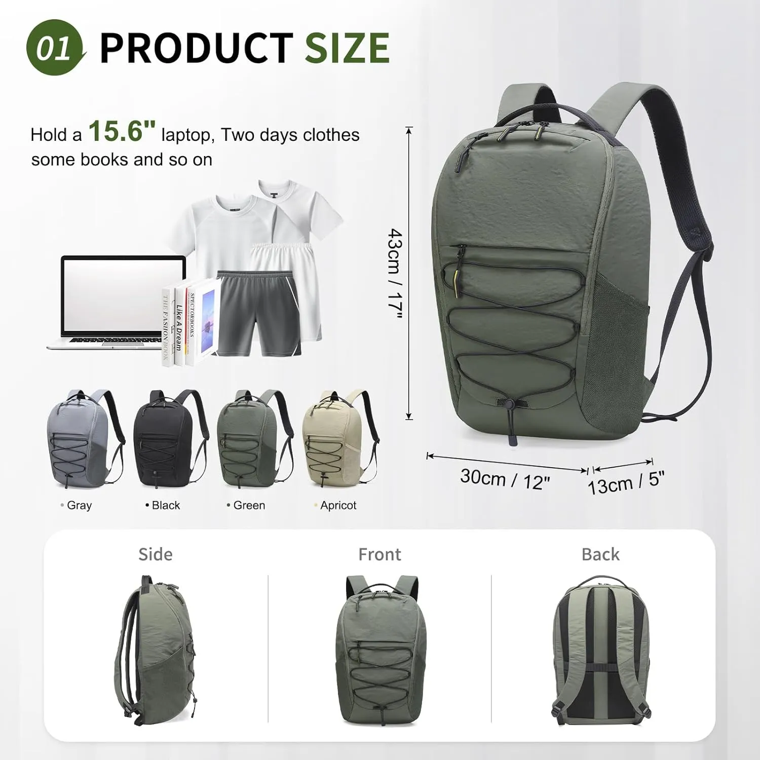 Travel Casual Backpack for Women and Men, Distinctive Design Lightweight Waterproof Daypack, for Outdoor and Daily Use, Green