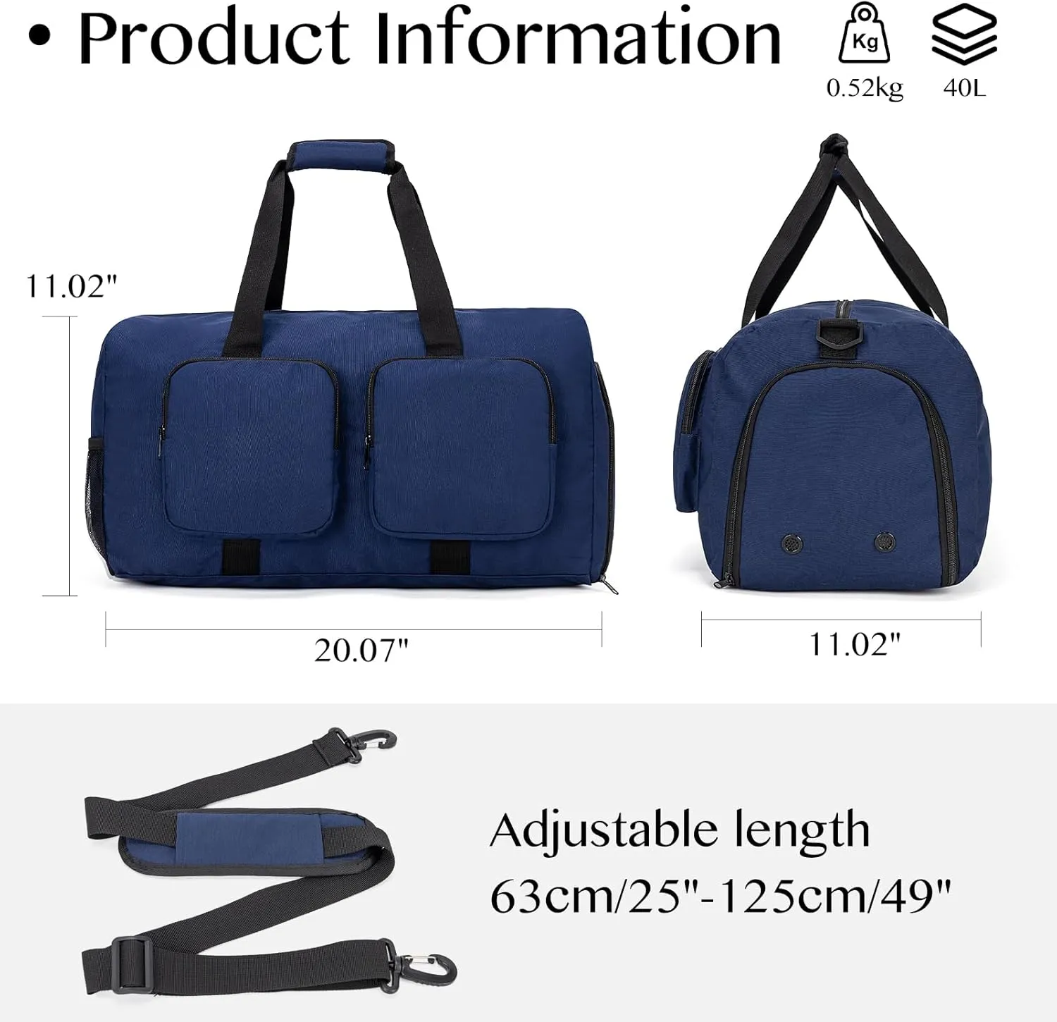 Travel Duffel Bags 40L,Gym Bag, Travel Bag, Duffle Bag for Men, Foldable Overnight Weekender Bags for Women & Men with Adjustable Shoulder Strap
