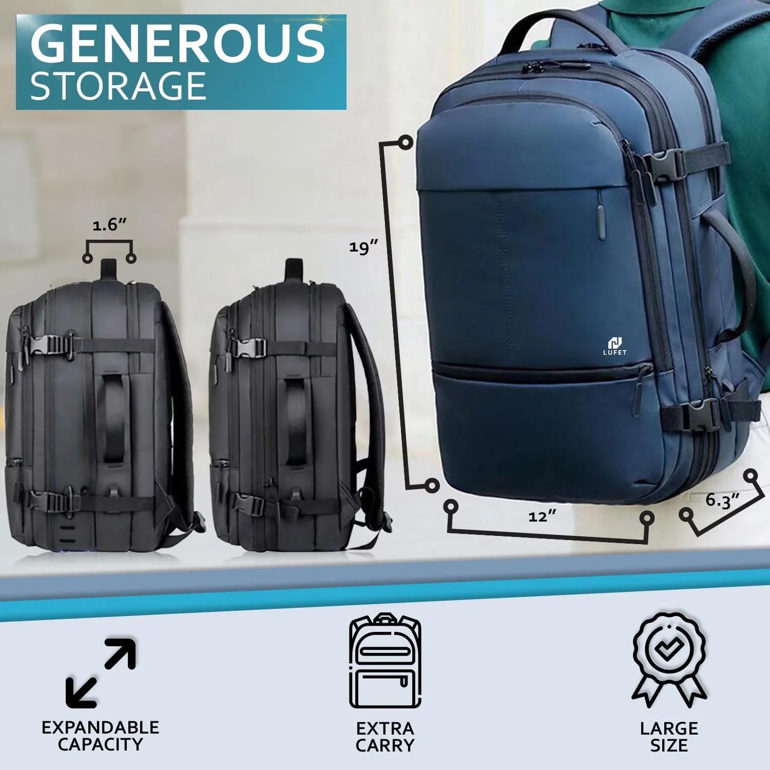 Travel Laptop Backpack, for 16' Laptop computer, Carry on bag, for Women and Men, College Students, Work, Business (Travel Laptop Backpack (Blue))