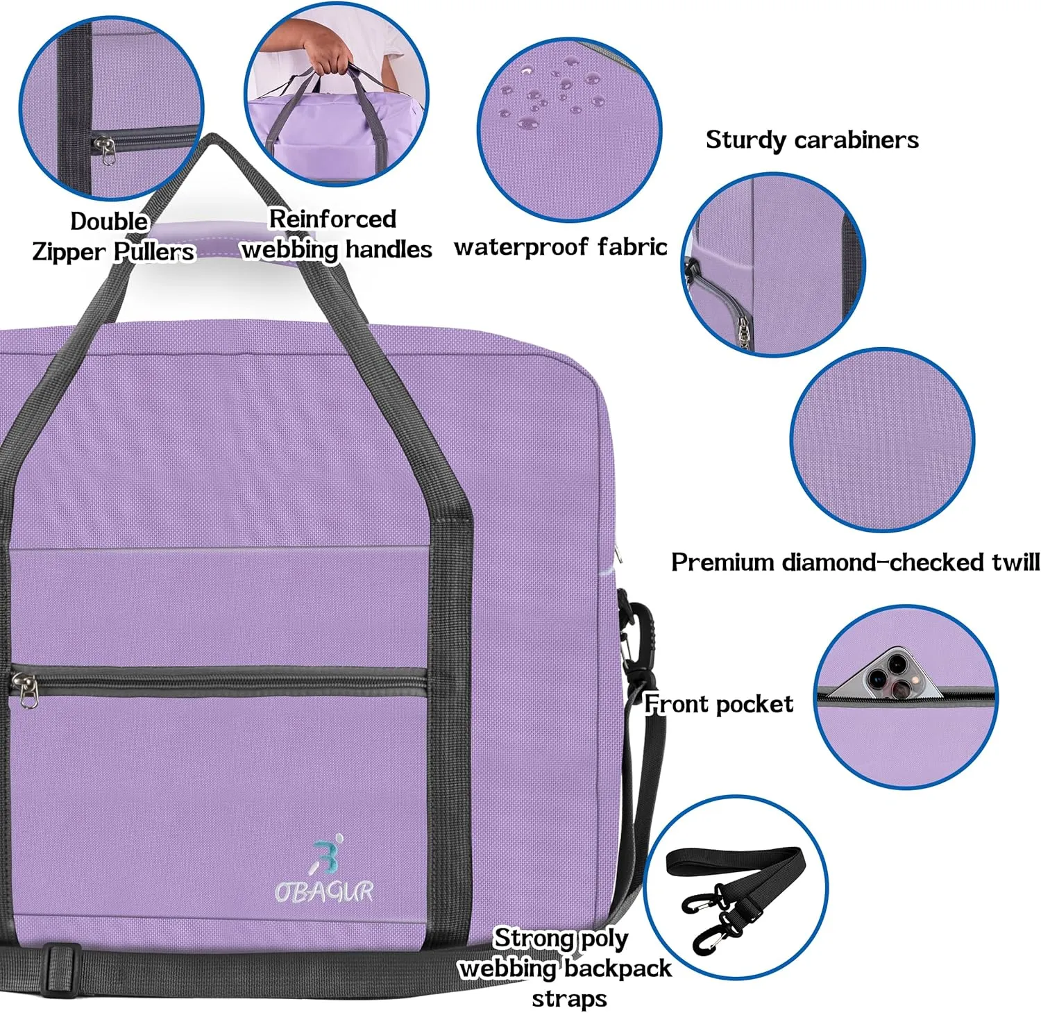 Travel Tote Bag Foldable Travel Duffel Bag For Spirit Airlines Personal Item Bag Weekender Bags for Men Women with Shoe Compartment Carry on Overnight Bag (Light Purple,20L)