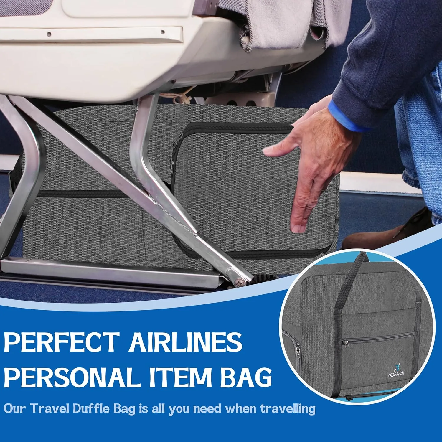 Travel Tote Bag Foldable Travel Duffel Bag For Spirit Airlines Personal Item Bag, Weekender Bags for Men Women with Shoe Compartment, Carry on Overnight Bag (Snow Black, 20L)