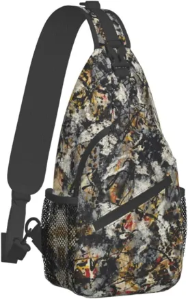 Trippy Rave Hippie Street Graffiti Abstract Art Black Sling Backpack Crossbody Sling Bag Casual Chest Bags Travel Hiking Daypack Shoulder Bag for Women Men