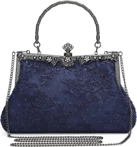 UBORSE 1920s Vintage Purse Embroidery Lace Floral Clutch Purse for Women Formal Evening Bag Handbag Wedding Bag