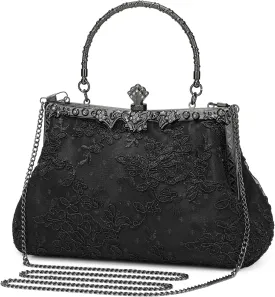 UBORSE 1920s Vintage Purse Embroidery Lace Floral Clutch Purse for Women Formal Evening Bag Handbag Wedding Bag