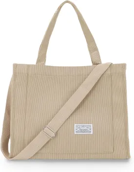 UERRUAM Corduroy Tote Bag for Women Work Crossbody Purse for Everyday,College,Travel,Lightweight Handbag Adjustable Strap